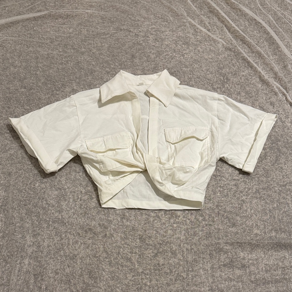 White Cropped Shirt Dress